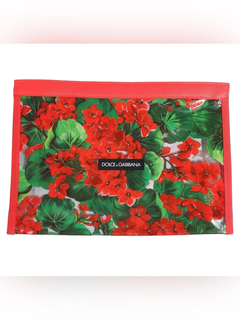 DOLCE & GABBANA Red Floral Print Logo Oversized Clutch / Pouch NWT